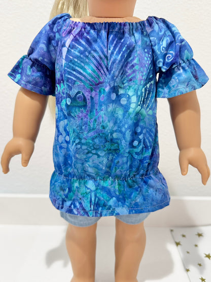 The Europa Top: Caribbean Blue Batik