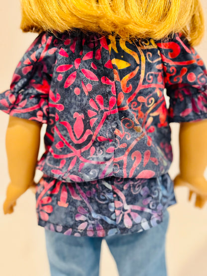 The Europa Top: Navy Rainbow Batik