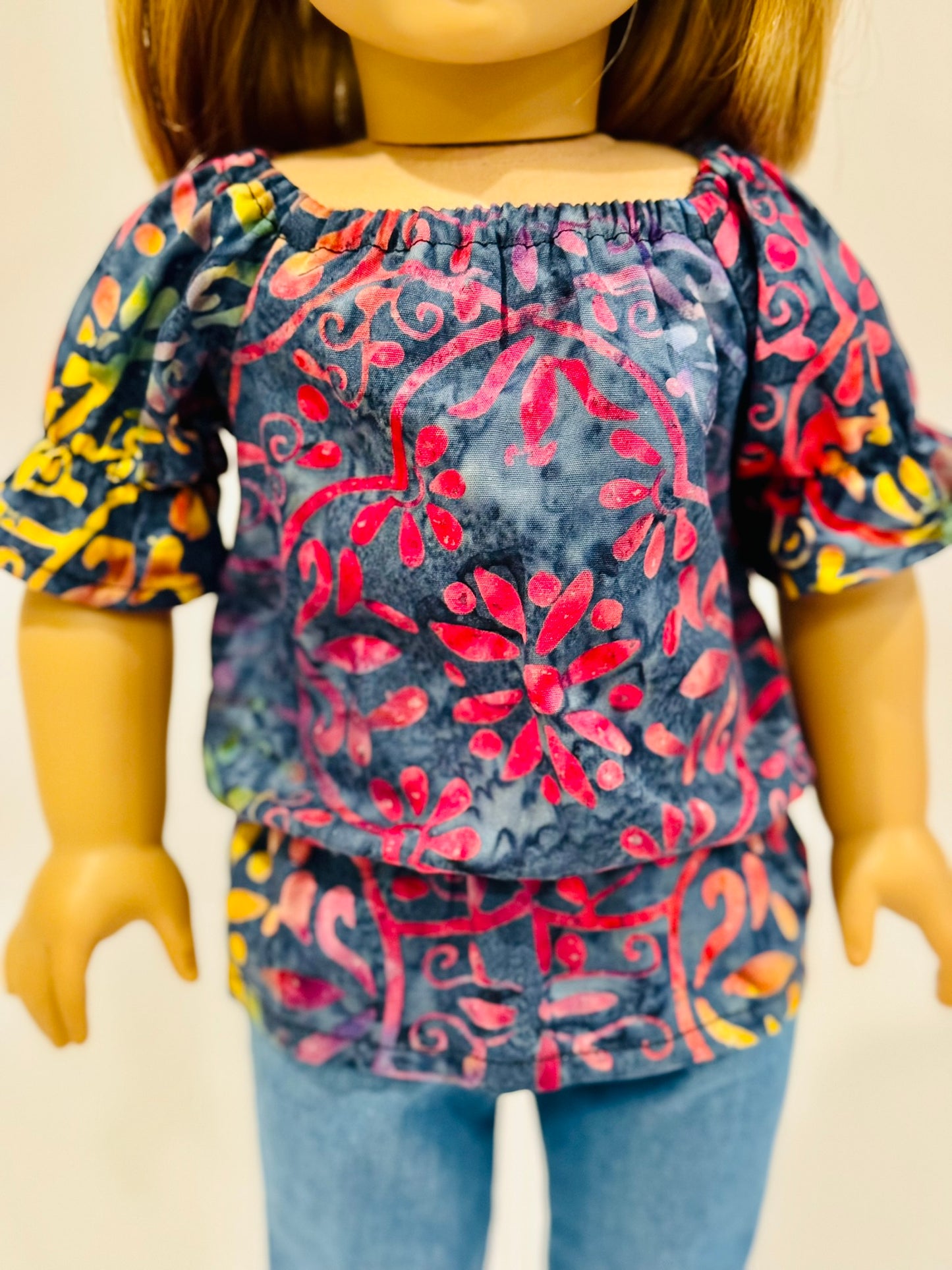 The Europa Top: Navy Rainbow Batik