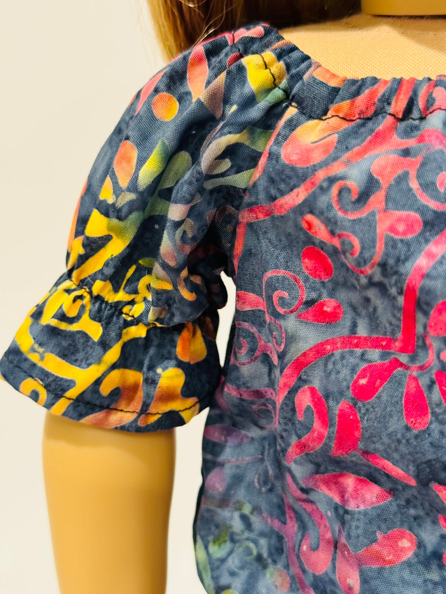 The Europa Top: Navy Rainbow Batik