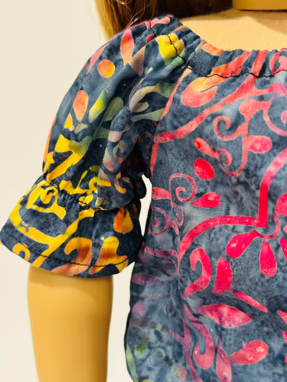 The Europa Top: Navy Rainbow Batik