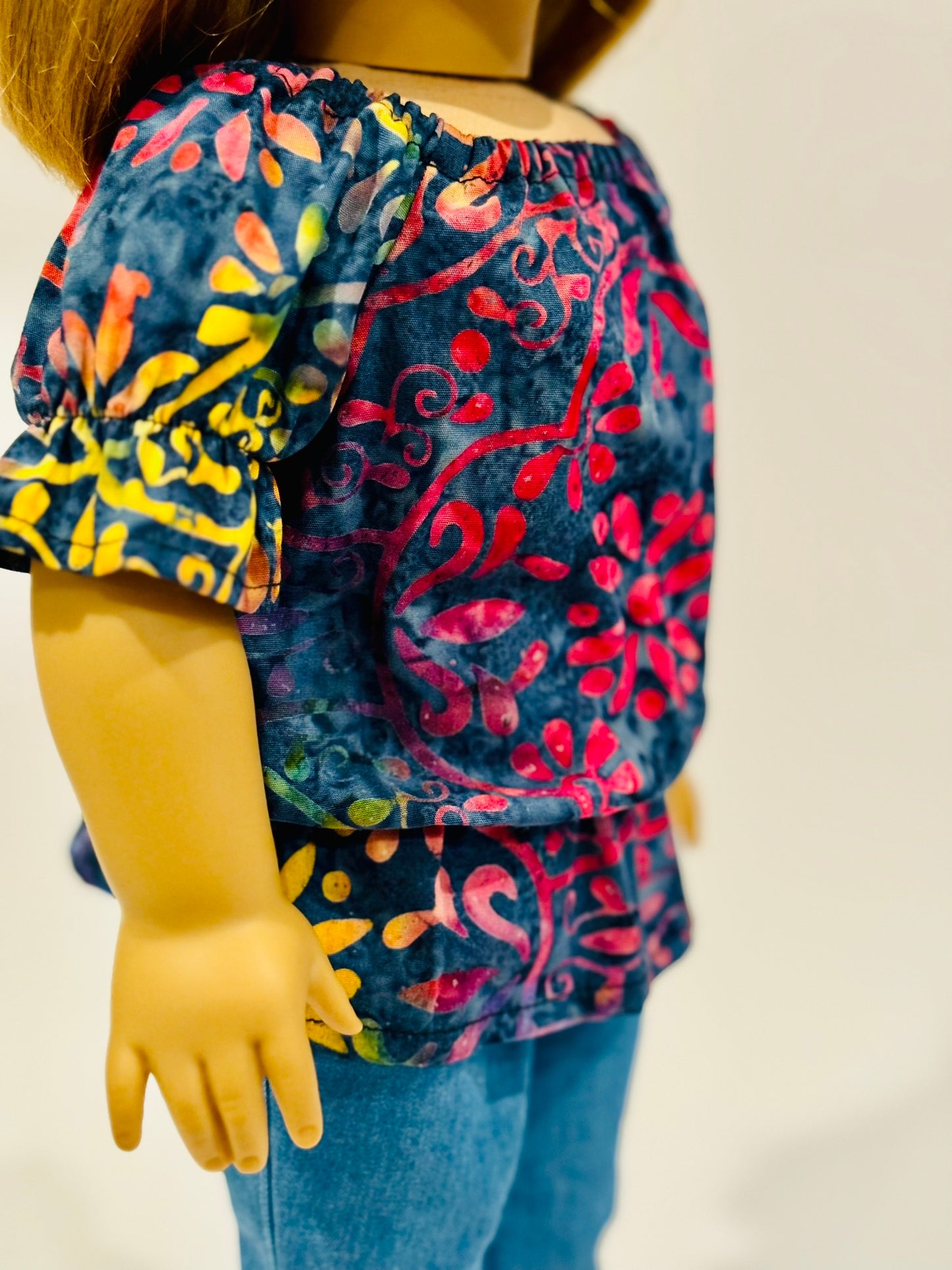 The Europa Top: Navy Rainbow Batik
