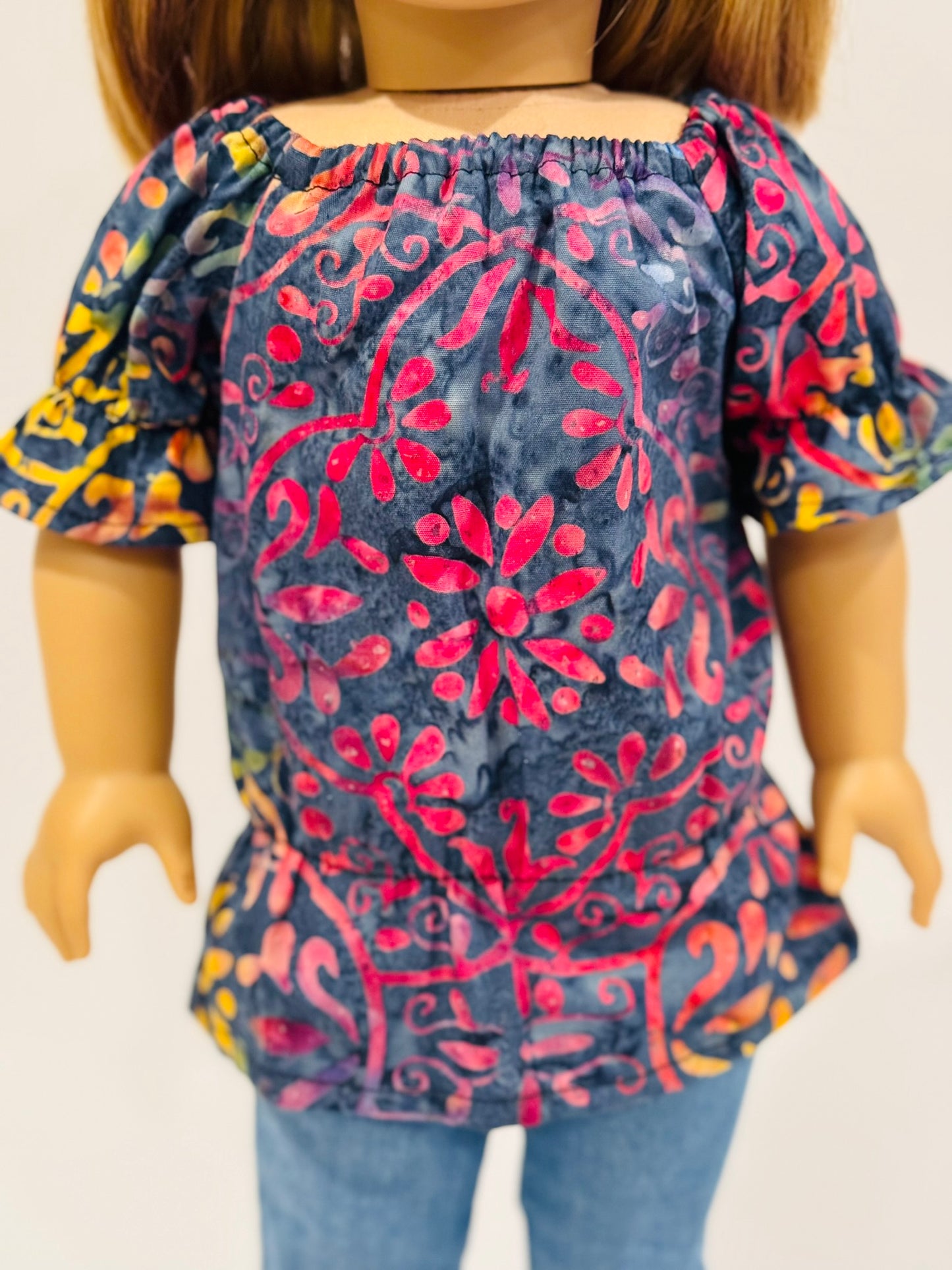The Europa Top: Navy Rainbow Batik