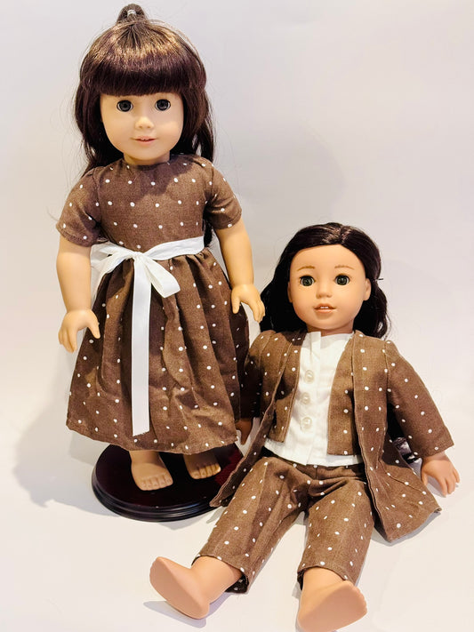 Brown polkadot set made by Kathleen Saviak