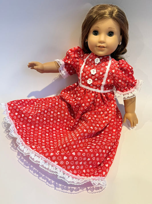 Nightgown made by Kathleen Saviak: red and white hearts