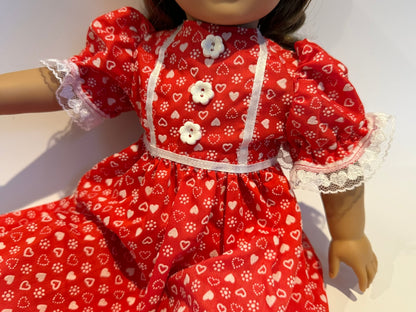 Nightgown made by Kathleen Saviak: red and white hearts