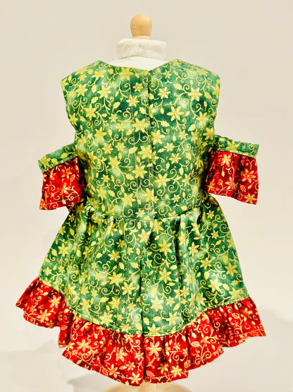 The Chrysomeda Dress - Holiday Green, Red, and Metallic Gold