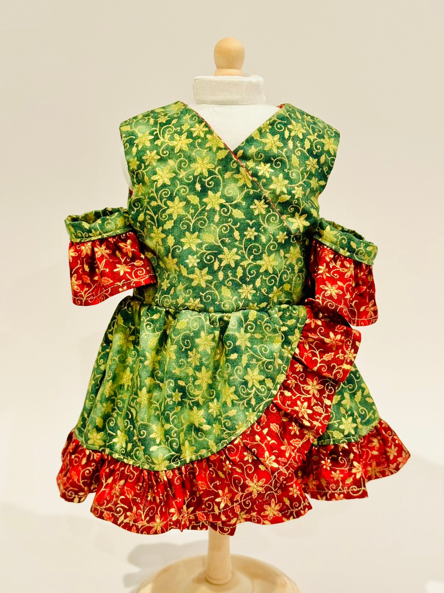 The Chrysomeda Dress - Holiday Green, Red, and Metallic Gold
