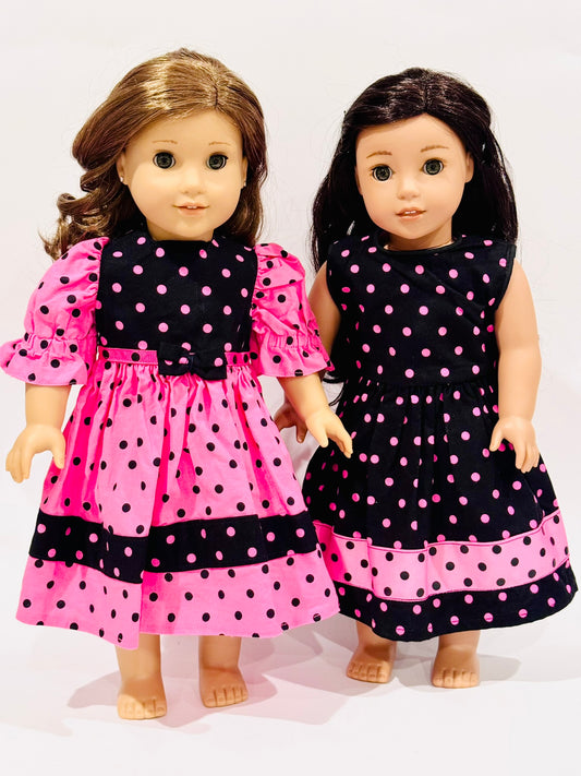 Pink and black polkadot set made by Kathleen Saviak