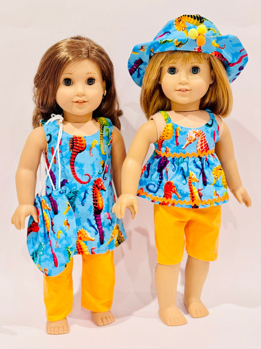 Orange and blue seahorse set made by Kathleen Saviak