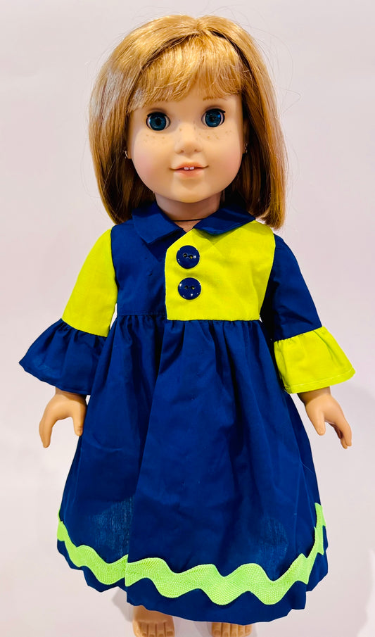 Dress made by Kathleen Saviak: navy and neon green