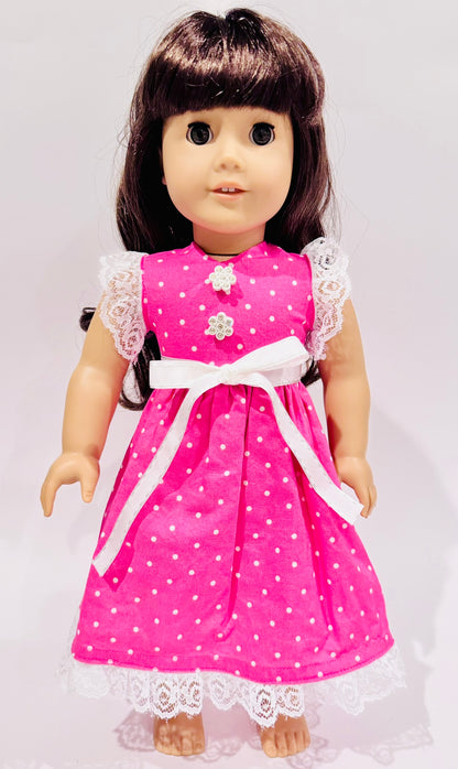 Dress made by Kathleen Saviak: hot pink polkadot