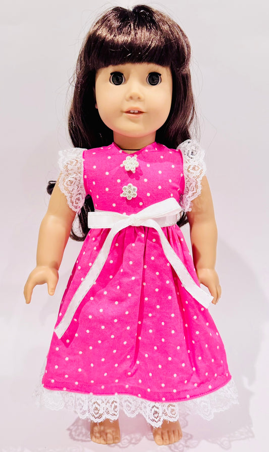 Dress made by Kathleen Saviak: hot pink polkadot