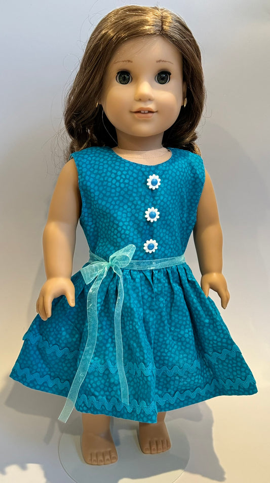 Dress made by Kathleen Saviak: blue sundress with daisy buttons