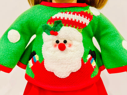 2-piece outfit made by Kathleen Saviak: Santa skirt and felt sweater