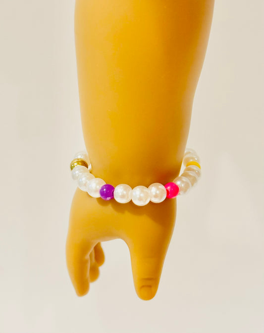 Glossy White Beaded Bracelet for Dolls