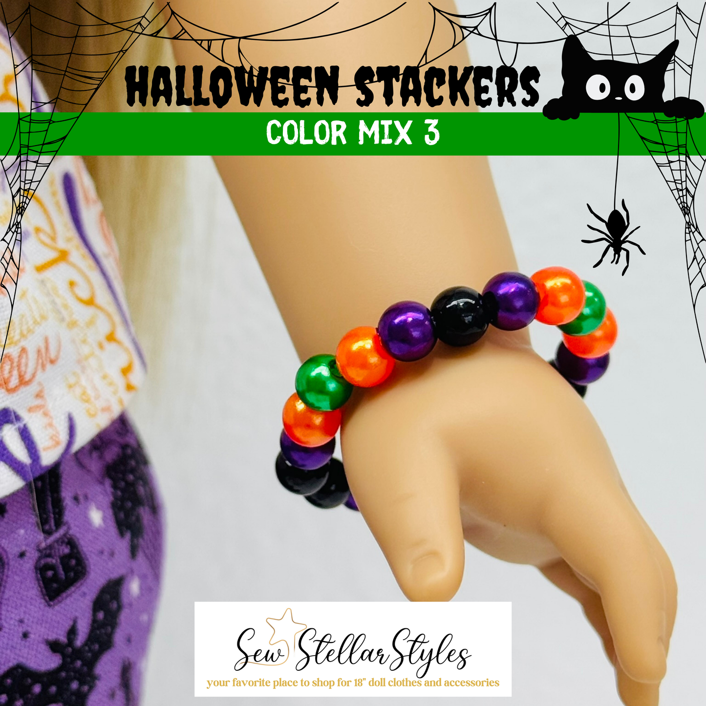 Halloween Stackers - Beaded Bracelets for Dolls