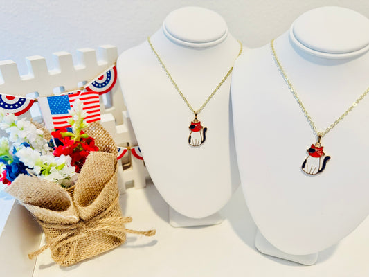 LIMITED EDITION Charm Necklace Set - Fourth of July Series 1 for Girls/BFFs: Cool Cat