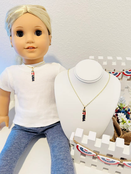 LIMITED EDITION Charm Necklace Set - Fourth of July Series 2 for Girls & Dolls: I <3 USA