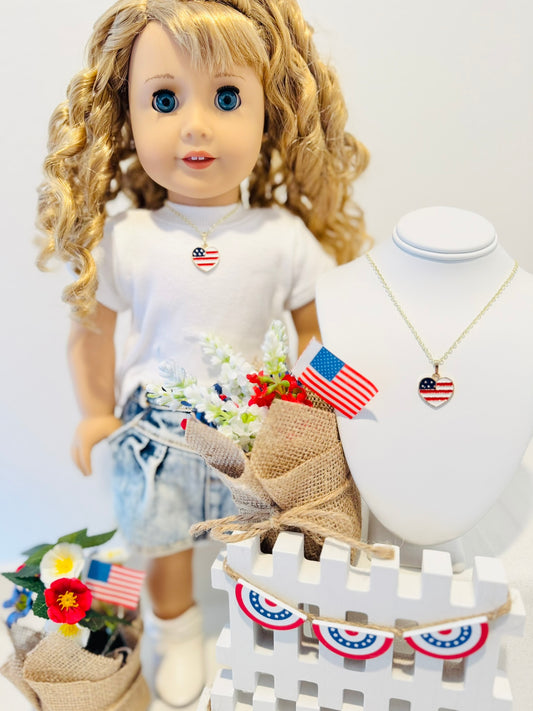 LIMITED EDITION Charm Necklace Set - Fourth of July Series 2 for Girls & Dolls: USA Love Version 1