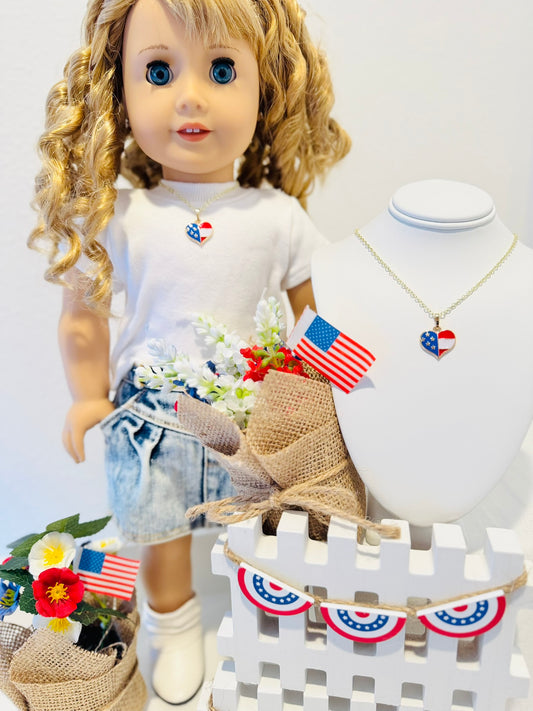 LIMITED EDITION Charm Necklace Set - Fourth of July Series 2 for Girls & Dolls: USA Love Version 2