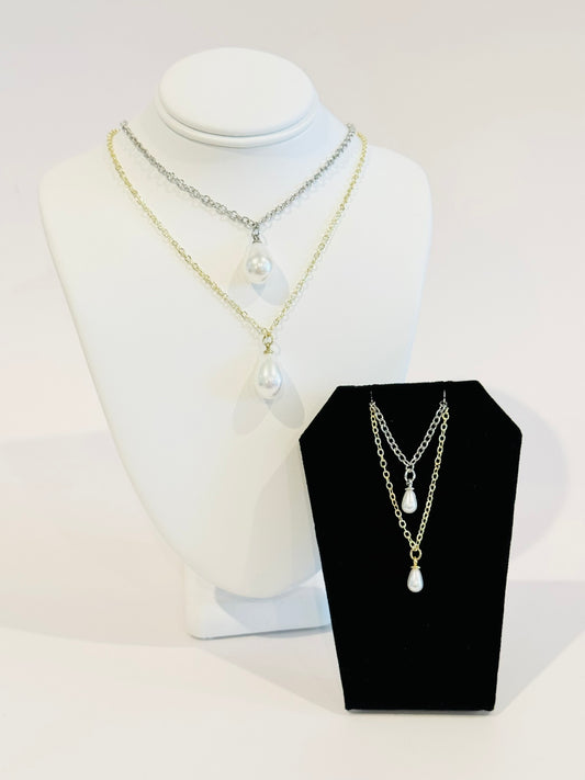 Single White Pearl Charm Necklace