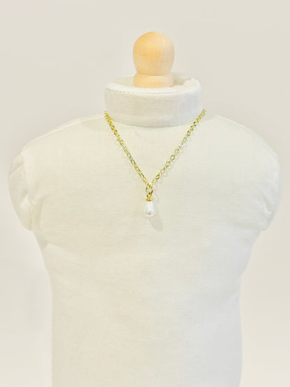 Single White Pearl Charm Necklace