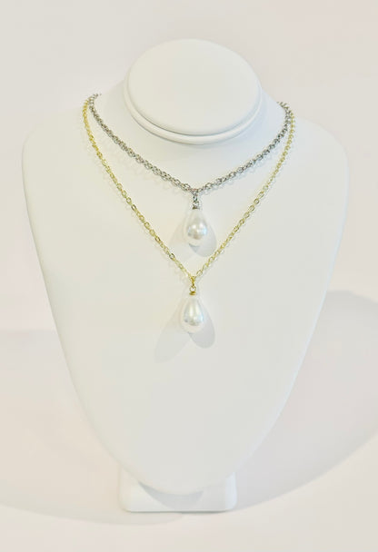 Single White Pearl Charm Necklace