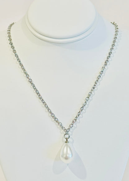 Single White Pearl Charm Necklace