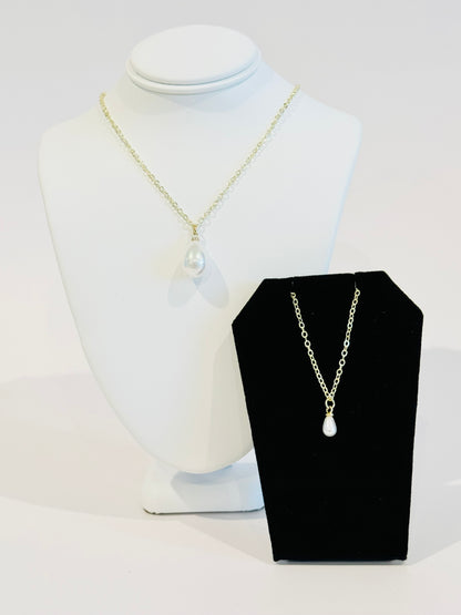 Single White Pearl Charm Necklace