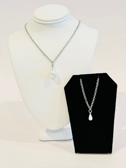 Single White Pearl Charm Necklace
