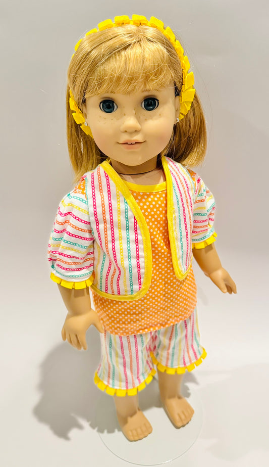 4-piece outfit made by Kathleen Saviak: colorful citrus and pleated ribbon