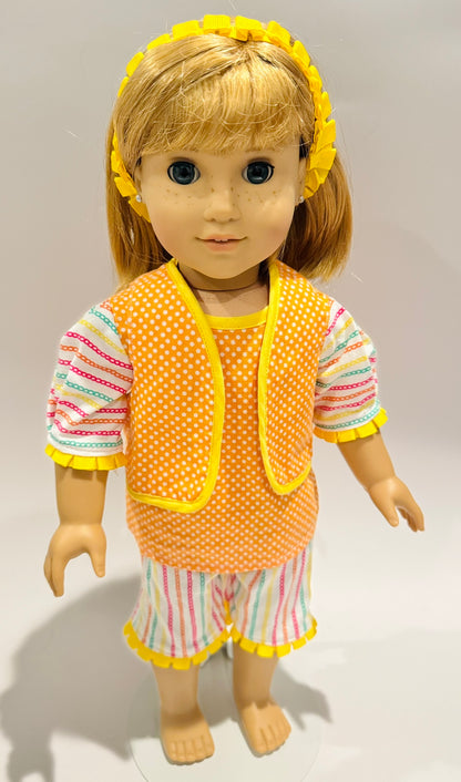 4-piece outfit made by Kathleen Saviak: colorful citrus and pleated ribbon