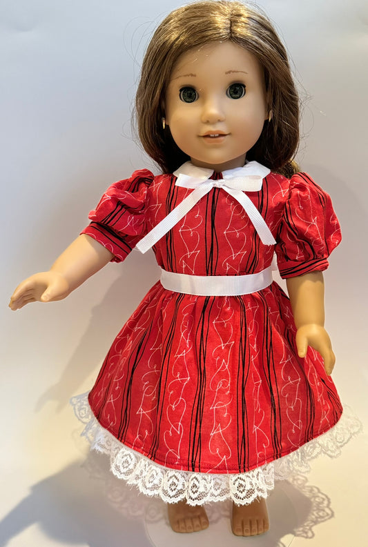 Dress made by Kathleen Saviak: red and white hearts collared