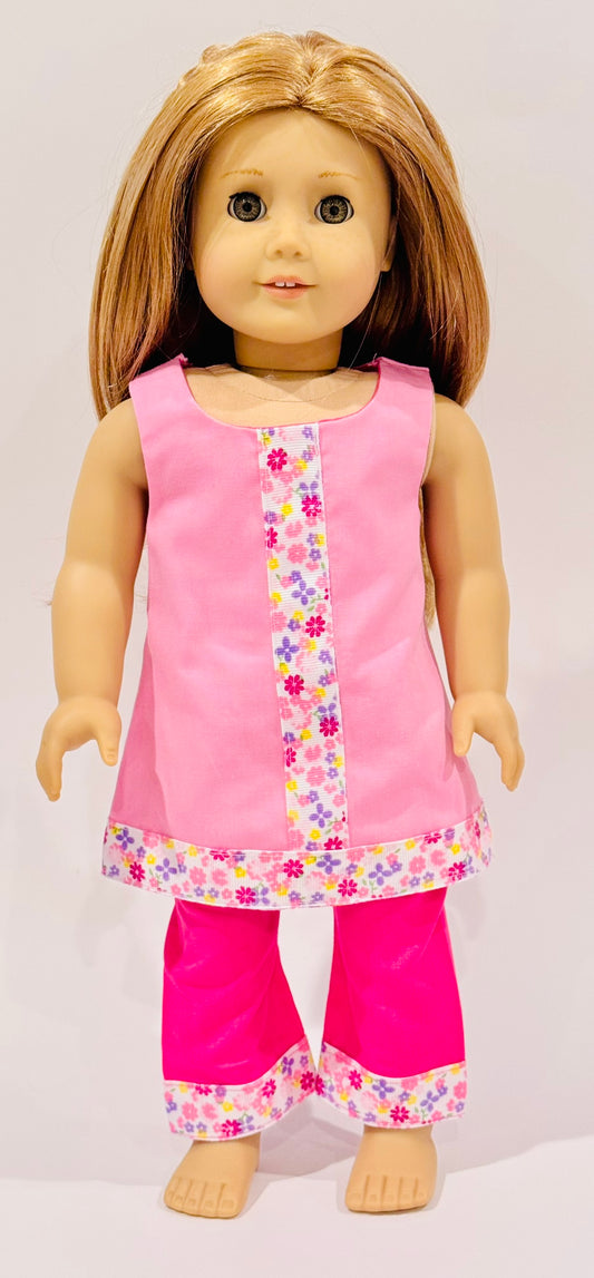 2-piece outfit made by Kathleen Saviak: pink floral shift and slacks