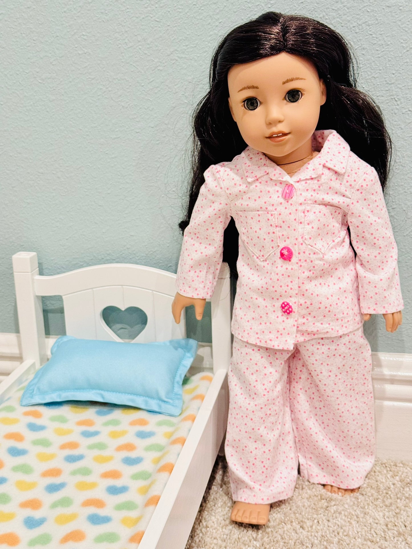 Pajamas made by Kathleen Saviak: pink hearts