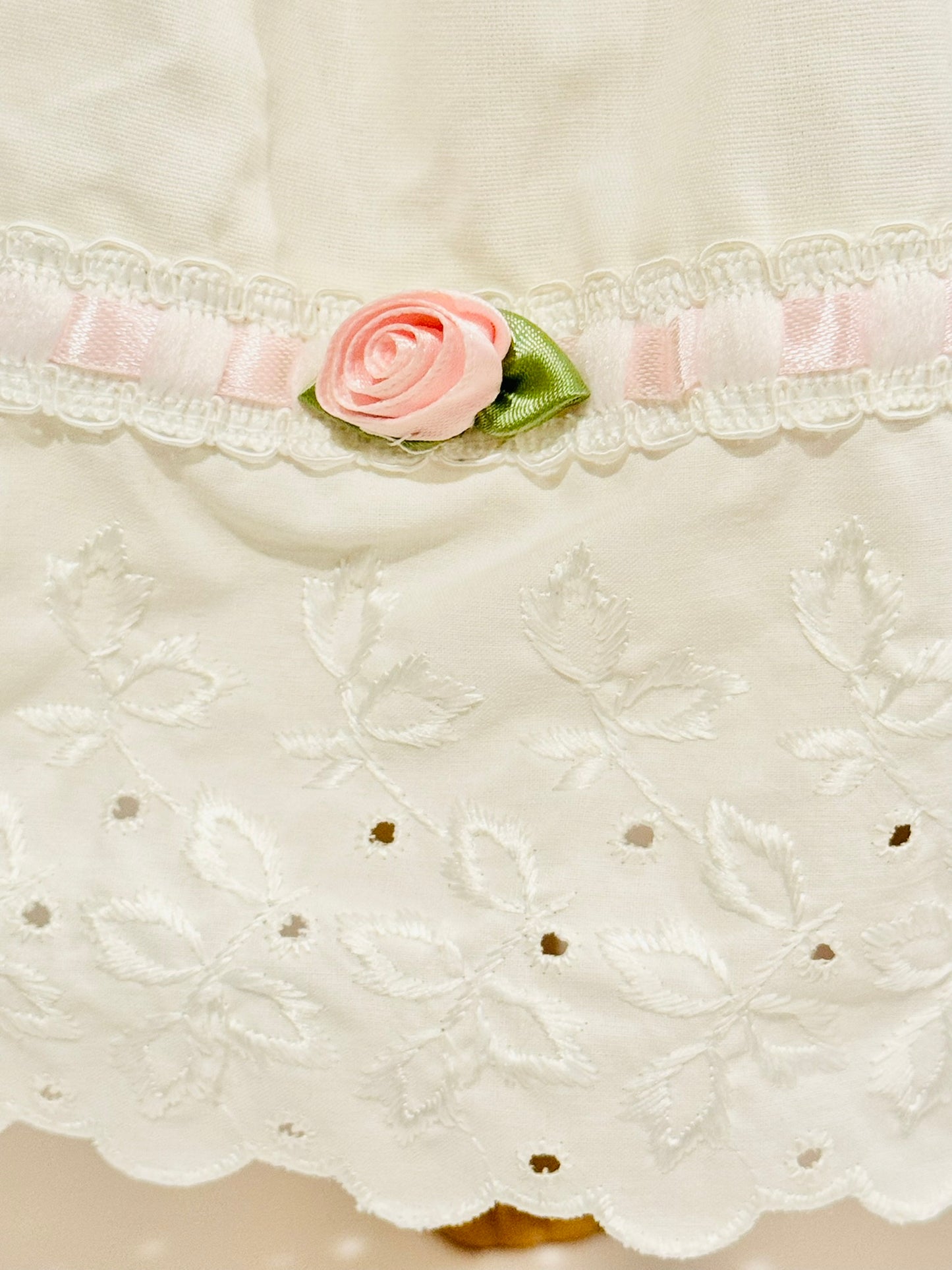 Dress made by Kathleen Saviak: delicate off-white with roses