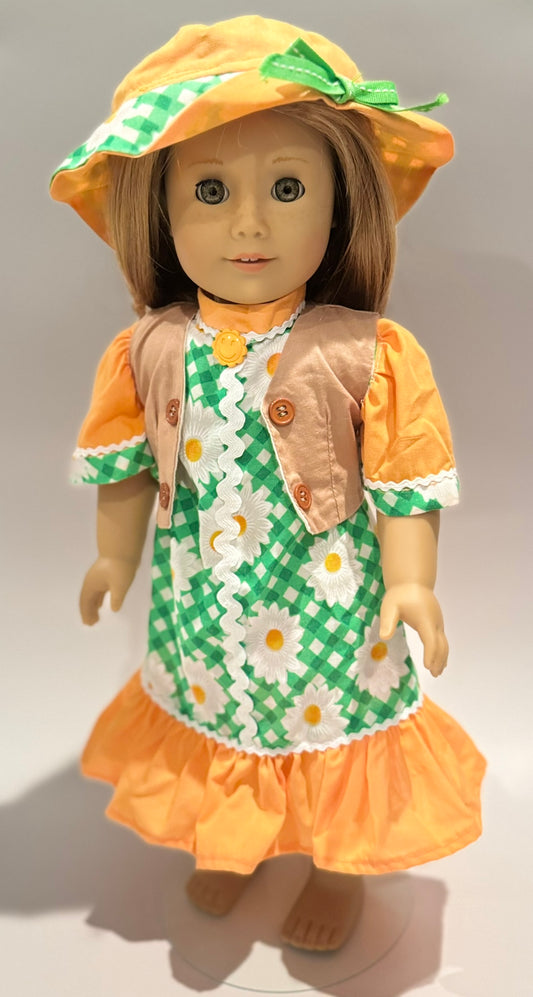 3-piece outfit made by Kathleen Saviak: orange and green daisies