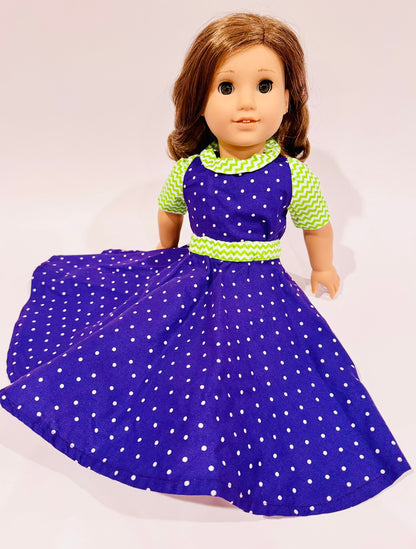 Purple polkadot and green zig zag set made by Kathleen Saviak