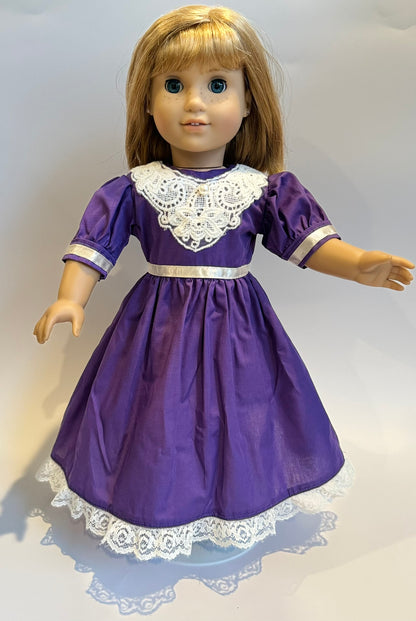 Dress made by Kathleen Saviak: purple with white lace and ribbon accents
