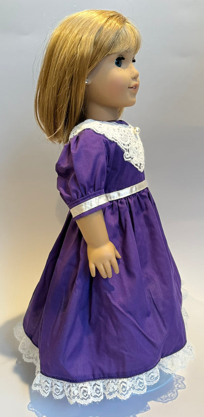 Dress made by Kathleen Saviak: purple with white lace and ribbon accents