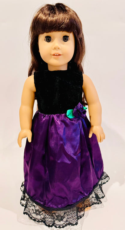 Dress made by Kathleen Saviak: black velvet and purple satin