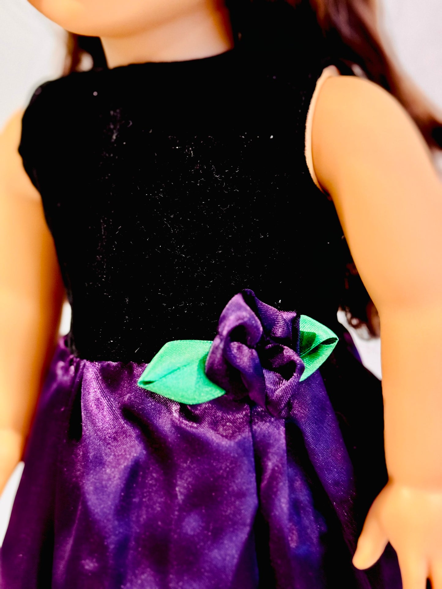 Dress made by Kathleen Saviak: black velvet and purple satin