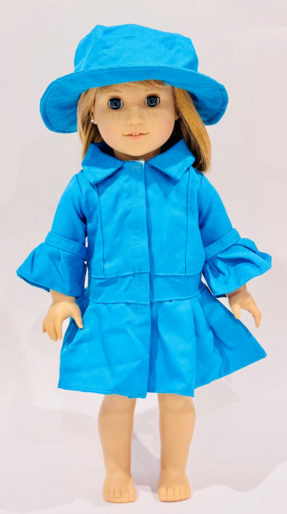 2-piece outfit made by Kathleen Saviak: blue coat and hat