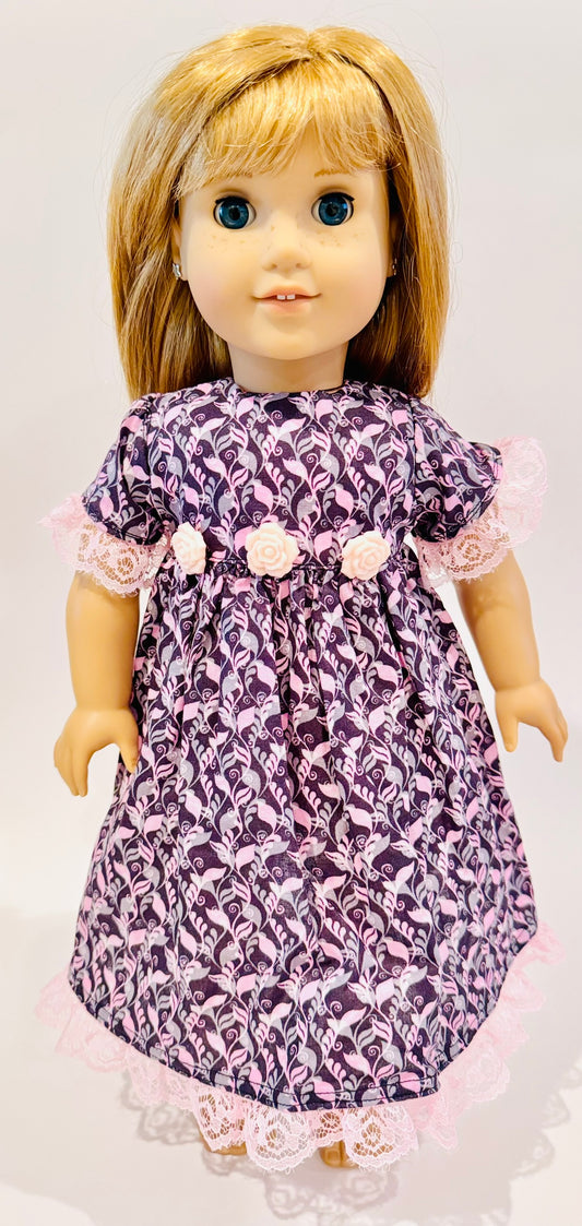 Dress made by Kathleen Saviak: pink and gray foliage
