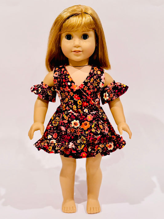The Chrysomeda Dress - Orange and Brown Floral