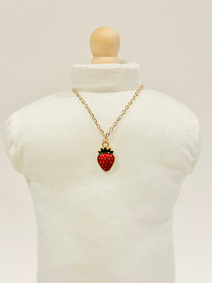 Rose Gold Strawberry Charm Necklace