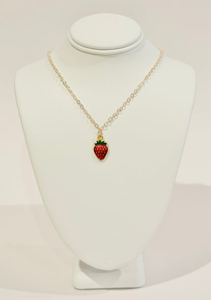 Rose Gold Strawberry Charm Necklace