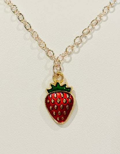 Rose Gold Strawberry Charm Necklace